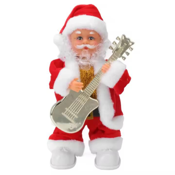 Adorno navideño de anciano con batería, instrumento musical para tocar guitarra - 1