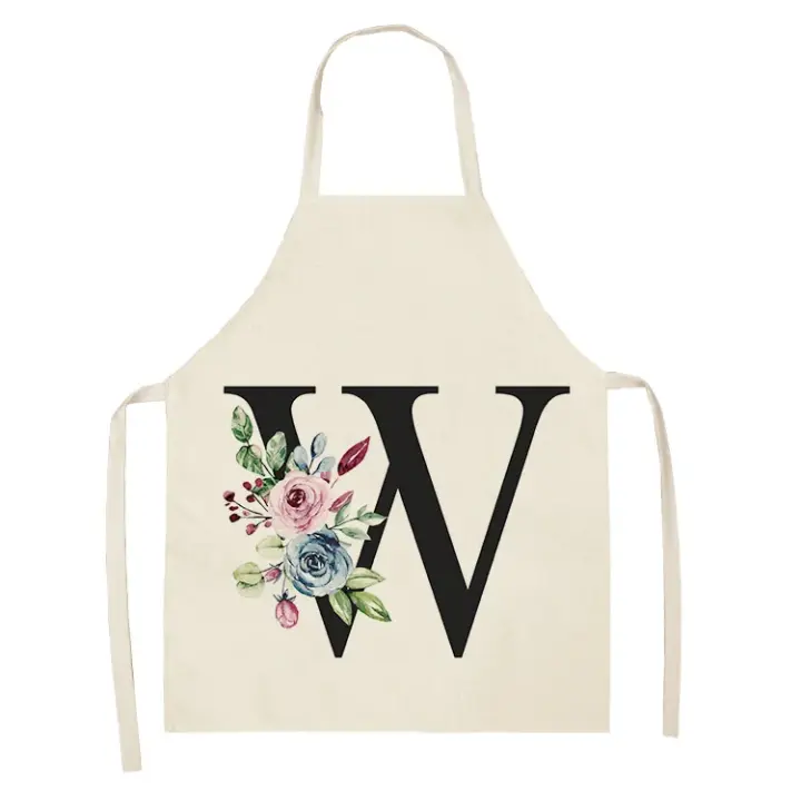 delantal de cocina sin mangas de algodón con estampado de letras - 1