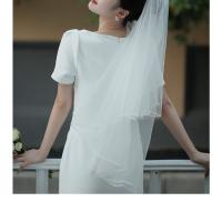 Vestido largo elástico y ajustado de manga corta con cuello cuadrado francés para mujer - details 3
