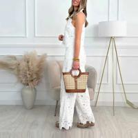 Elegante Conjunto de Moda Verano para Mujer Top de Chaleco Bordado Sexy con Pantalones Rectos Anchos Estilo Casual de Encaje - details 5