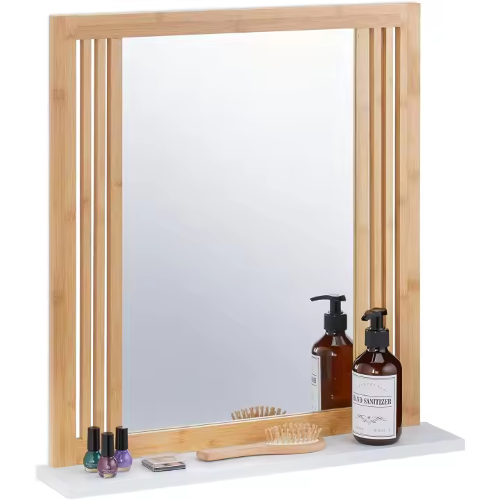 Relaxdays Espejo de Baño con Balda Hecho de MDF, Montaje en la Pared, Enmarcado, Rectangular, 55 x 40 x 12 cm, Blanco - 1