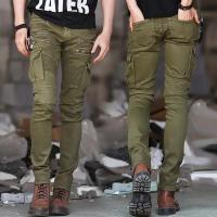 Pantalones vaqueros azules para hombre estilo motociclista pantalones desgastados carga militar moda - details 1
