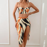 Conjunto de Bikini de tres piezas para mujer, traje de baño con estampado de falda larga y bolsa dura, novedad de 2024 - details 10