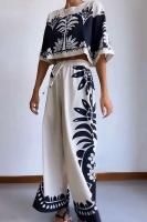 Conjunto Casual de Manga Corta con Estampado de Plantas Top Corto de Primavera-Verano - details 2