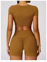 Conjunto de mallas de yoga, top, conjunto deportivo Fiess de manga corta, material de nailon para mujer, patrón sólido adaptable para primavera/verano - details 24