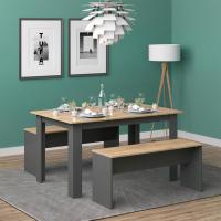 Mesa de comedor Sentio, antracita/roble dorado, 90 x 140 cm con 2 bancos - details 3