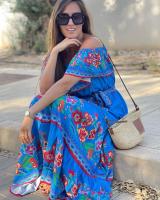 Vestido Largo para Mujer Verano 2025 Escote Palabra de Honor con Estampado de Flores Rojas - details 11