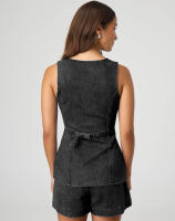 2025 nueva moda y ocio conjunto de ropa de mujer de cintura alta sin mangas, pantalones cortos de mezclilla para mujer - details 7
