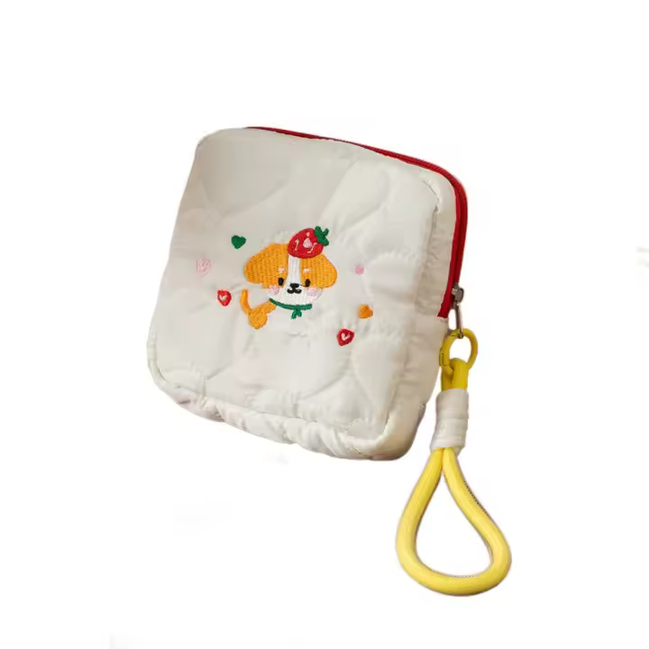Bolsa de cosméticos para perros con bordado de estilo Ins, con cuerda colgante, gran capacidad, almacenamiento de servilletas sanitarias, bolsa con cierre cuadrado - 1