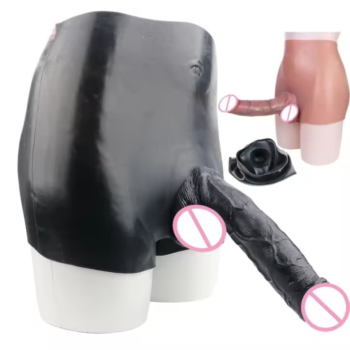Empaque privado SEXY FAAK Pantalones de silicona negros con manga de alargamiento, consolador realista hueco usable, masturbador masculino, juguetes sexuales para hombres - 1
