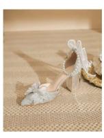 Primavera puntiagudos fiesta mujer boda novia arco tacón grueso Sier lentejuelas Hada estilo Lolita zapatos individuales - details 5