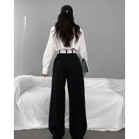 Pantalones empalmados de cintura alta y pierna ancha para mujer, pantalones negros originales para un estilo cómodo de los años 90 - details 6