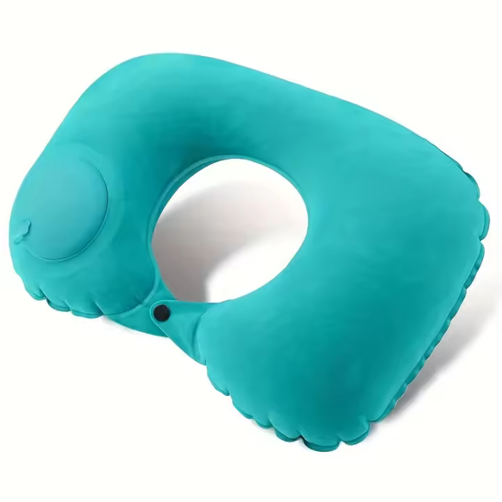 1pc Cojín de cuello inflable de terciopelo contemporáneo en forma de U, soporte de cuello automático, portátil, multiposición, cierre de presión, lavable a mano, ideal para viajes, hogar, oficina, coche y noches de cine - 1