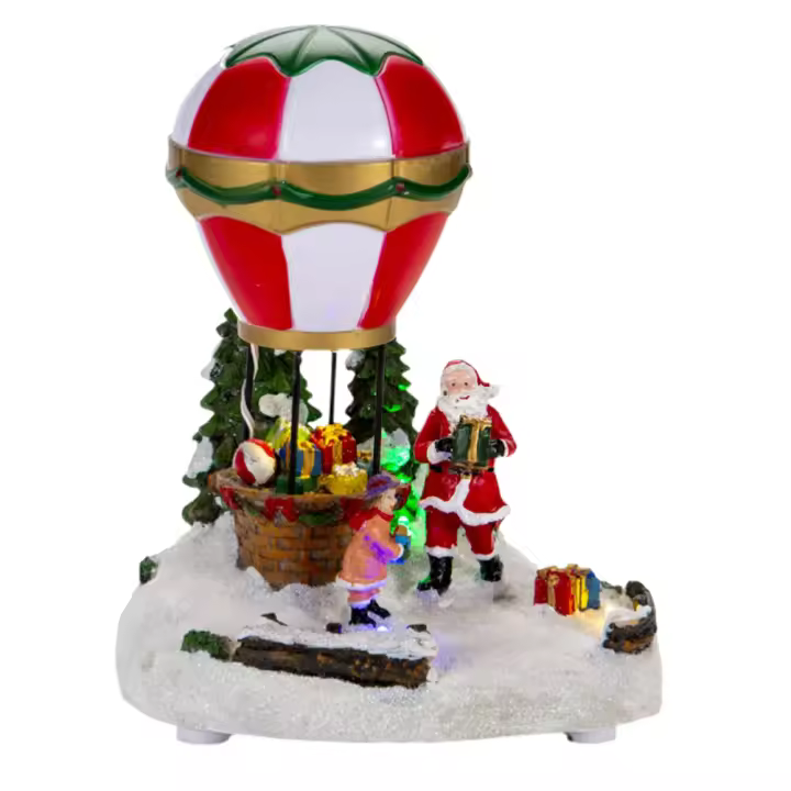 Decoración de mesa de Navidad con luz LED, globo de aire caliente de coche Vintage, adornos de escritorio para interiores, decoraciones de vacaciones, regalos de tienda de aperitivos iluminados de resina - 1