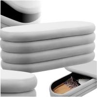 Taburete Almacenaje Bouclé, Carga: 120 kg, MDF, Puff Almacenaje, Taburete Dormitorio, Reposapies Puff, Zapatero Entrada Recibidor, Asiento Acolchado, Ideal Salón Hogar - 42 x 47 cm Crema - details 47