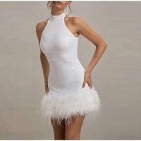 Elegante Vestido de Halter Moda Chic de Cintura Alta para Mujeres Paquete de Lentejuelas con Diseño de Plumas sin Mangas - details 16