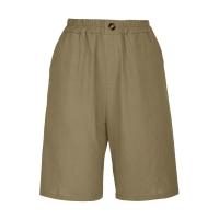 Pantalones Cortos de Lino y Algodón para Mujer Color Sólido, Cintura Suelta, Bolsillo, Botón, Moda Casual - details 40
