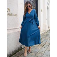 Elegante Vestido Largo Plisado de Color Sólido para Mujer Moda Otoño Primavera 2025 - details 24