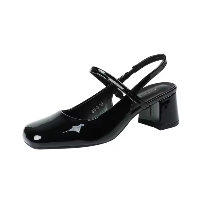 Zapatos de tacón cuadrado con tiras y charol con punta cuadrada - 1