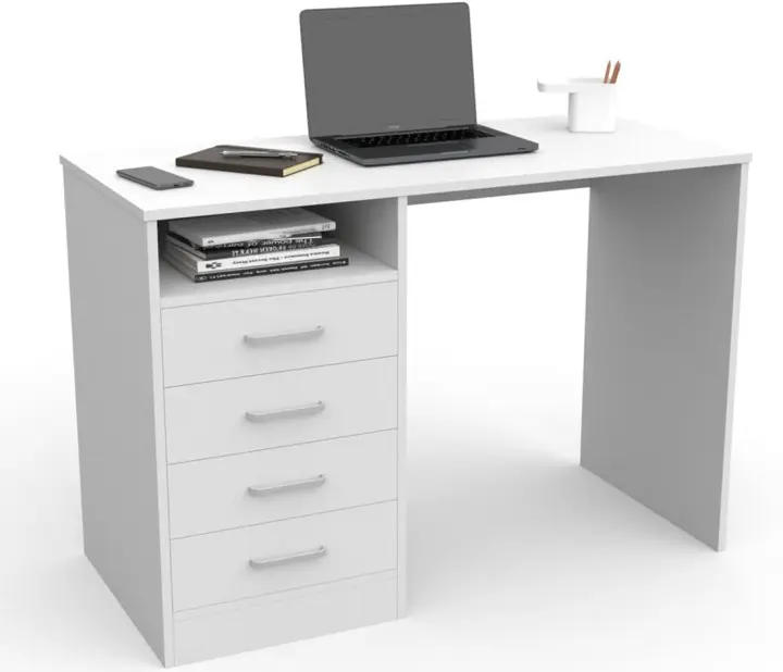 Escritorio 4 Cajones, Mesa de Oficina, Despacho Ordenador, (Roble cajones Blancos) - 1
