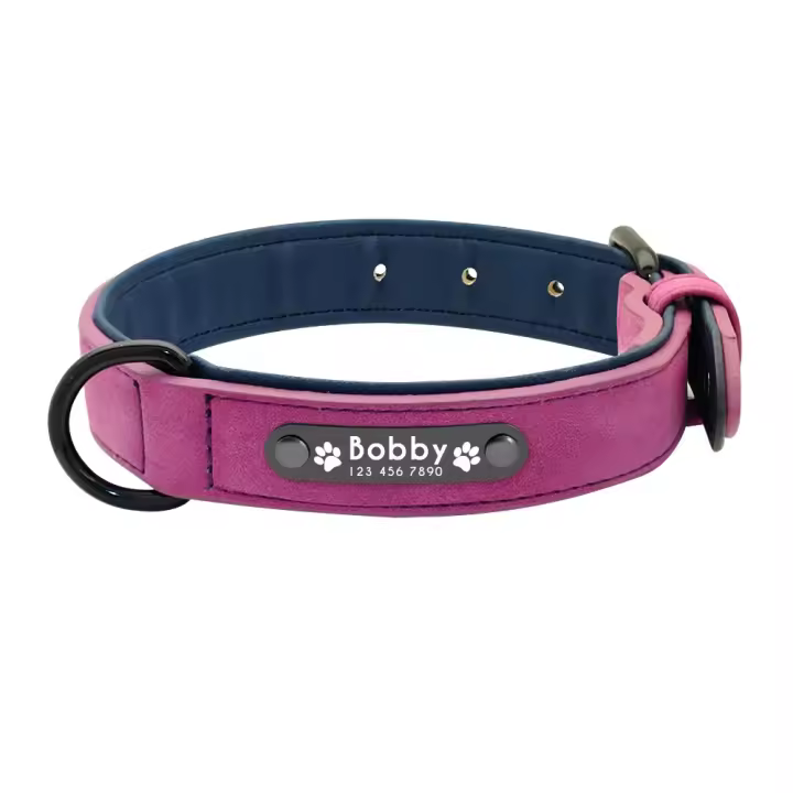 Collares personalizados de cuero para perros Etiquetas de identificación para perros pequeños, medianos y grandes Ideal para Pitbull, Bulldog, Beagle - 1