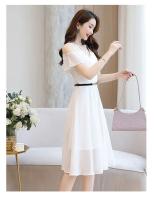 Vestido de gasa para mujer, novedad de verano, falda de hada ajustada de longitud media con cintura ajustada y hombros descubiertos - details 10