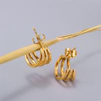 Pendientes redondos de acero inoxidable dorado para mujer, aro en capas punk - details 8