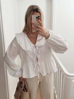 BUNO-Blusa de manga larga con lazo frontal para mujer, Top blanco elegante, camisas informales de verano, 2025 - details 1