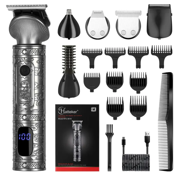 Set de Afeitadora de Cabello HATTEKER 6 en 1 Corte de Pelo con Rotativa Carga USB - 1