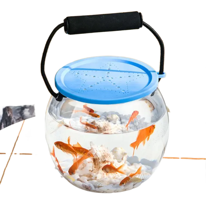 Cuenco redondo Ultra transparente para peces, cubierta de silicona, pecera de escritorio extraíble, decorativa, vista de 360 ​​grados, acuario pequeño de escritorio - 1