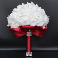 Ramo de flores de rayón para dama de honor, decoración de boda de perlas rosas de cristal - details 1