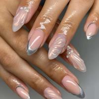 24 piezas de diseño dorado en forma de almendra francesa, uñas ovaladas simples, uñas postizas completamente cubiertas - details 12