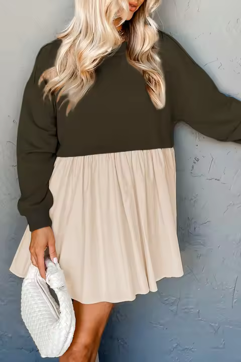 Elrachen Mini vestido sudadera para mujer con volantes y detalles de bloques de colores, verde jungla, tallas S-XL - 1
