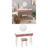 Tocador de Maquillaje con Taburete y Espejo, Tocadores Brillante, Mesa de Maquillaje con 2 Cajones y 4 Estantes, 108x40x142cm, Blanco MB6044ws - details 17