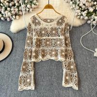 Suéter de punto de ganchillo de manga larga para mujer, Top corto de punto abierto transparente, jersey para adolescente, traje de playa bohemio para Otoño e Invierno - details 3