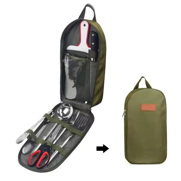 Juego de utensilios de cocina, organizador de viaje, accesorios para parrilla, picnic, campamento, 10 piezas - 1
