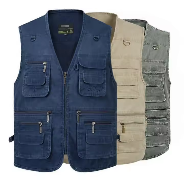 Chaqueta Casual para Hombres Estilo Suelto de Primavera-Otoño Abrigo de Viento con Múltiples Bolsillos Chaqueta Sin Mangas sin Cuello - 1