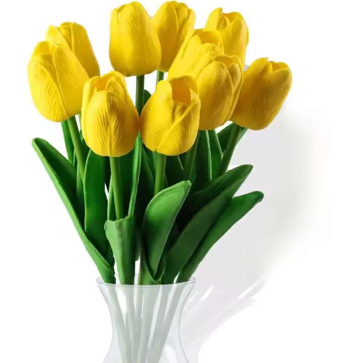 10 flores artificiales, ramo de flores falsas de tulipán de seda de tacto real para decoración de fiestas en el jardín del hogar (amarillo) - 1