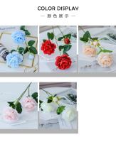 Ramo de flores artificiales de peonía de 3 cabezas, estilo europeo, decoración del hogar, jardín, sala de estar, suministros de fiesta de boda, flores falsas - details 0