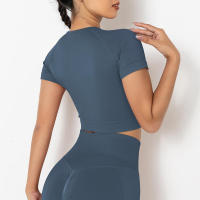 Hamidou-camisetas deportivas de Yoga para mujer, Tops sexys sin costuras para gimnasio, camiseta para correr, camisetas de Fitness - details 8
