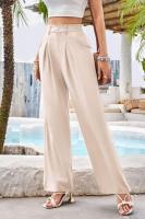 Pantalones de cintura alta para mujer, pantalones de vestir lisos a la moda, pantalones holgados de pierna recta para primavera y otoño - details 5