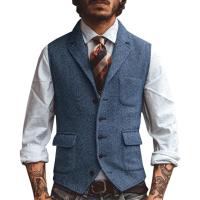 Chaleco de hombre, chaleco de negocios en espiga marrón, chaqueta informal ajustada para boda, novio, banquete, chaleco. - details 4