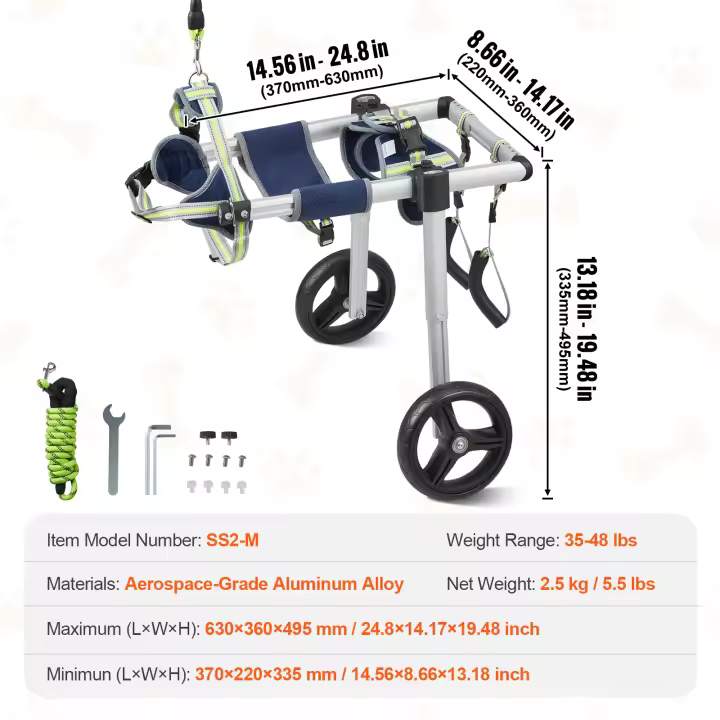 SucceBuy Silla de ruedas para mascotas de 2 ruedas para patas traseras, carrito para perros ajustable - 1