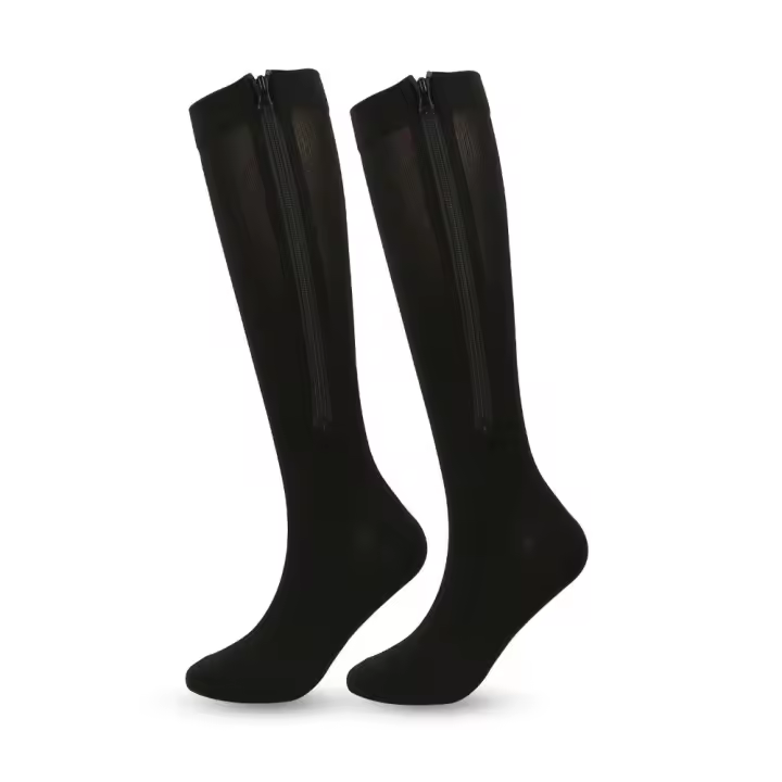 Calcetines de compresión de nailon con cremallera, medias de color piel, calcetines para venas varicosas, calcetines elásticos hasta la pantorrilla con punta cerrada - 1