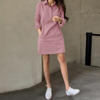 Elegante Vestido de Verano de Manga Larga Camisa de Color Sólido con Botones Sueltos y Bolsillos - details 6
