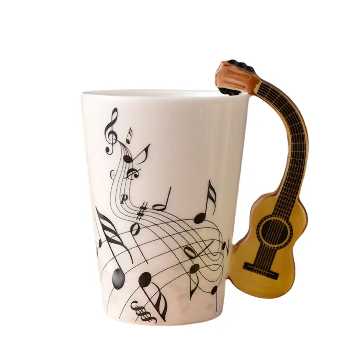 Taza de cerámica con música creativa, tazas con asa, regalos novedosos, guitarra de madera, Linda taza de café, té y leche, 240Ml - 1