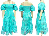 Vestido largo de verano con burbujas, falda acampanada de playa en capas fluidas de manga corta con forro para mujer - details 3