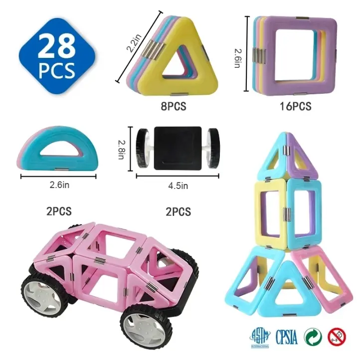 Juego de construcción magnética para niños, 28 piezas, Color Macaron, bloques de construcción magnéticos para niños, juguetes magnéticos para niñas - 1