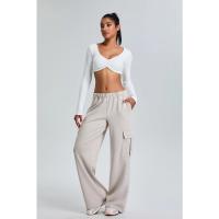 Camiseta deportiva plisada de manga larga con cuello en V profundo para mujer al por mayor - details 4