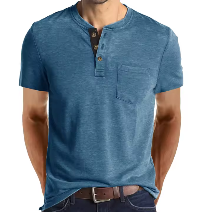 Camiseta de manga corta para hombre Verano 2024, camiseta Henry, ropa transfronteriza, cuello redondo, top. - 1